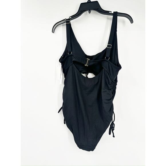 Salt + Cove Black Plus Size Leopard Love Cutout Ruched One-Piece Swimsuit 1X NWT - Picture 2 of 6